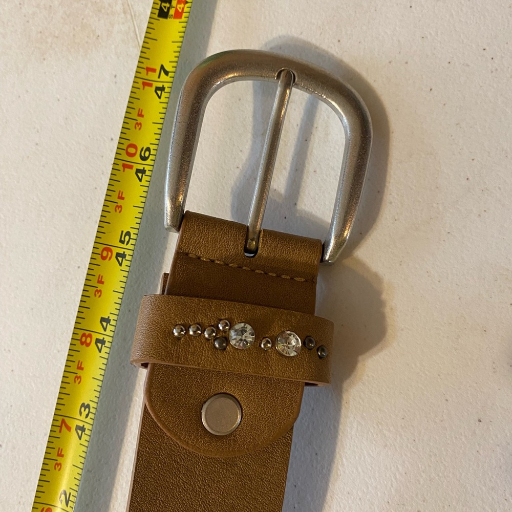Stylish Tan Leather Belt with Silver Buckle